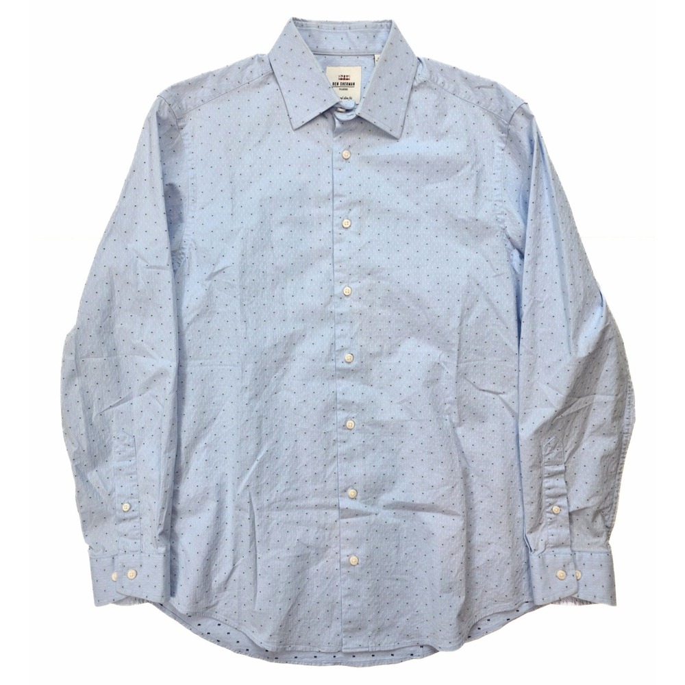 Ben Sherman Slim Fit Blue & Black Birdseye Dot L/S Shirt Men's Size 15 32-33